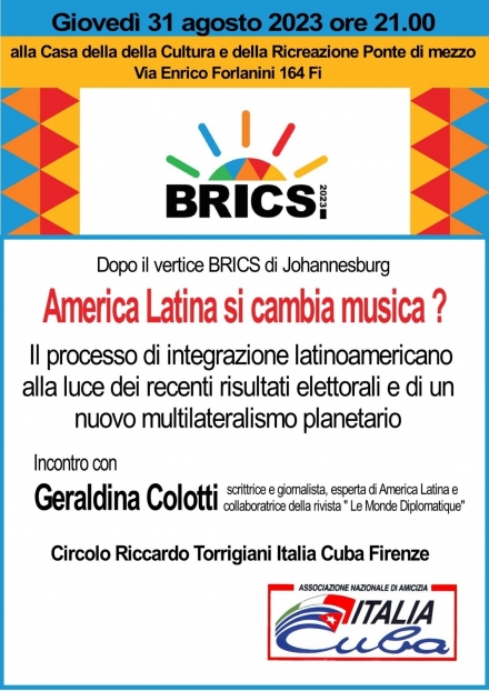 Iniziativa con Geraldina Colotti sull'America Latina 31 agosto Firenze - Ass. Amicizia Italia Cuba FI