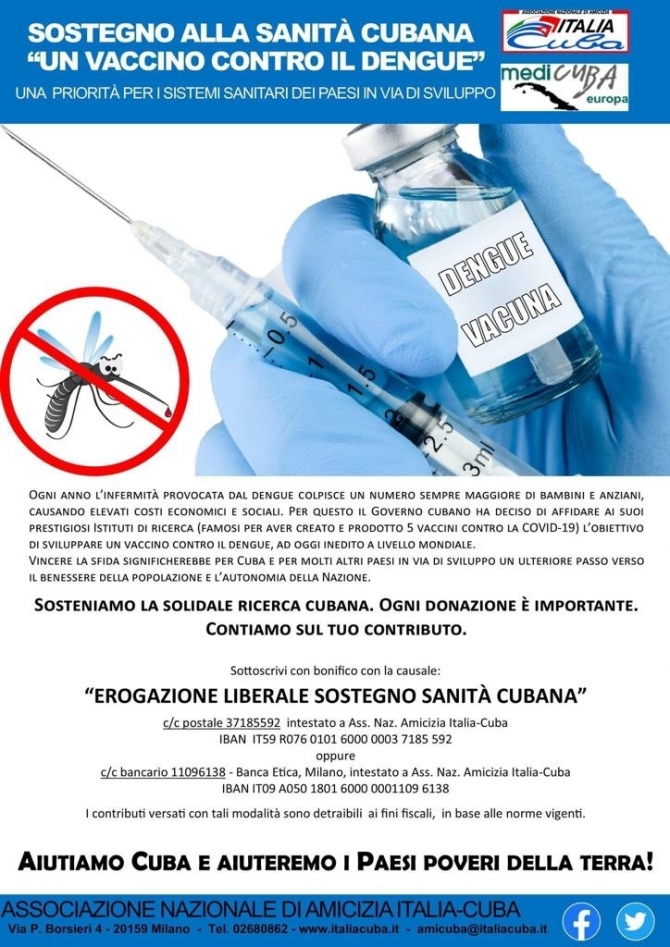 Sostegno alla sanità cubana - un vaccino contro il dengue - Ass. Amicizia Italia Cuba FI