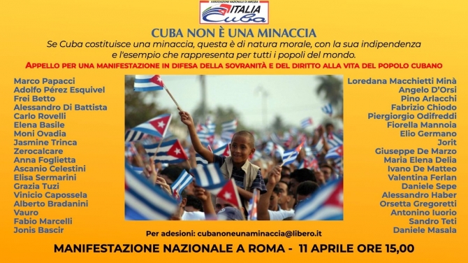 Manifestazione nazionale a Roma - Cuba non è una minacca - 11 aprile - Ass. Amicizia Italia Cuba FI