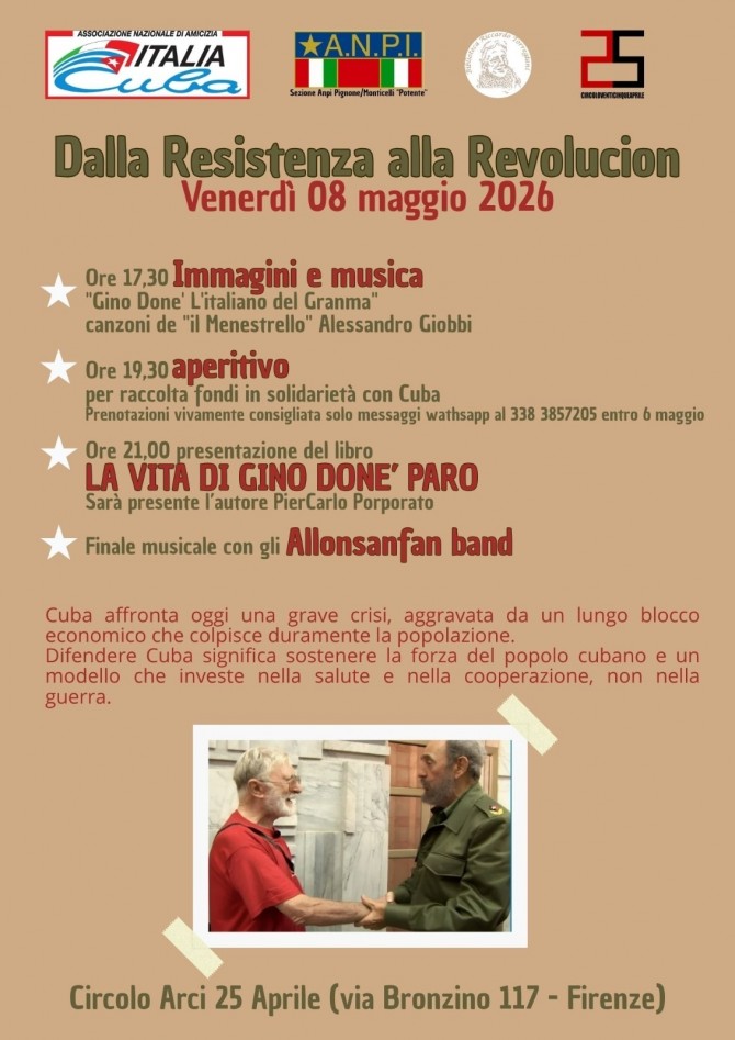 "Dalla Resistenza alla Revolucion" – venerdì 8 maggio al Circolo 25 Aprile - Ass. Amicizia Italia Cuba FI