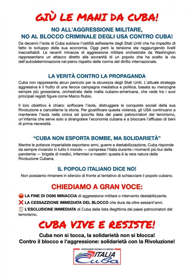 GIU' LE MANI DA CUBA! - Ass. Amicizia Italia Cuba FI